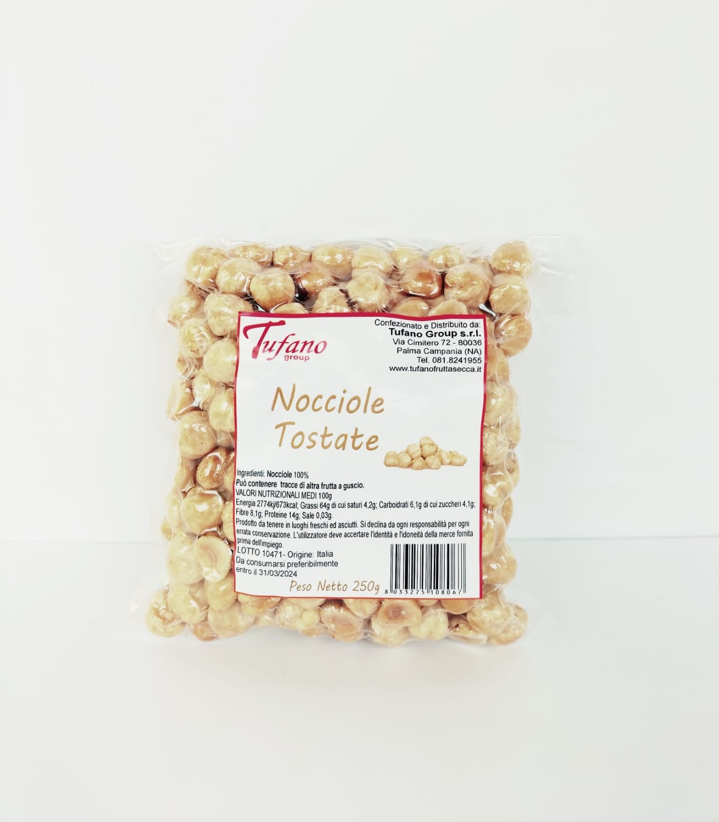 Nocciole sgusciate e tostate in confezione da 250 g